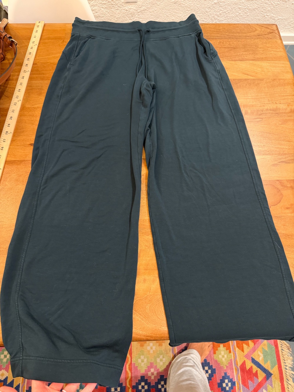 Athleta Dark Teal Wide-Leg Drawstring Waist Lounge Pants - Size Large
